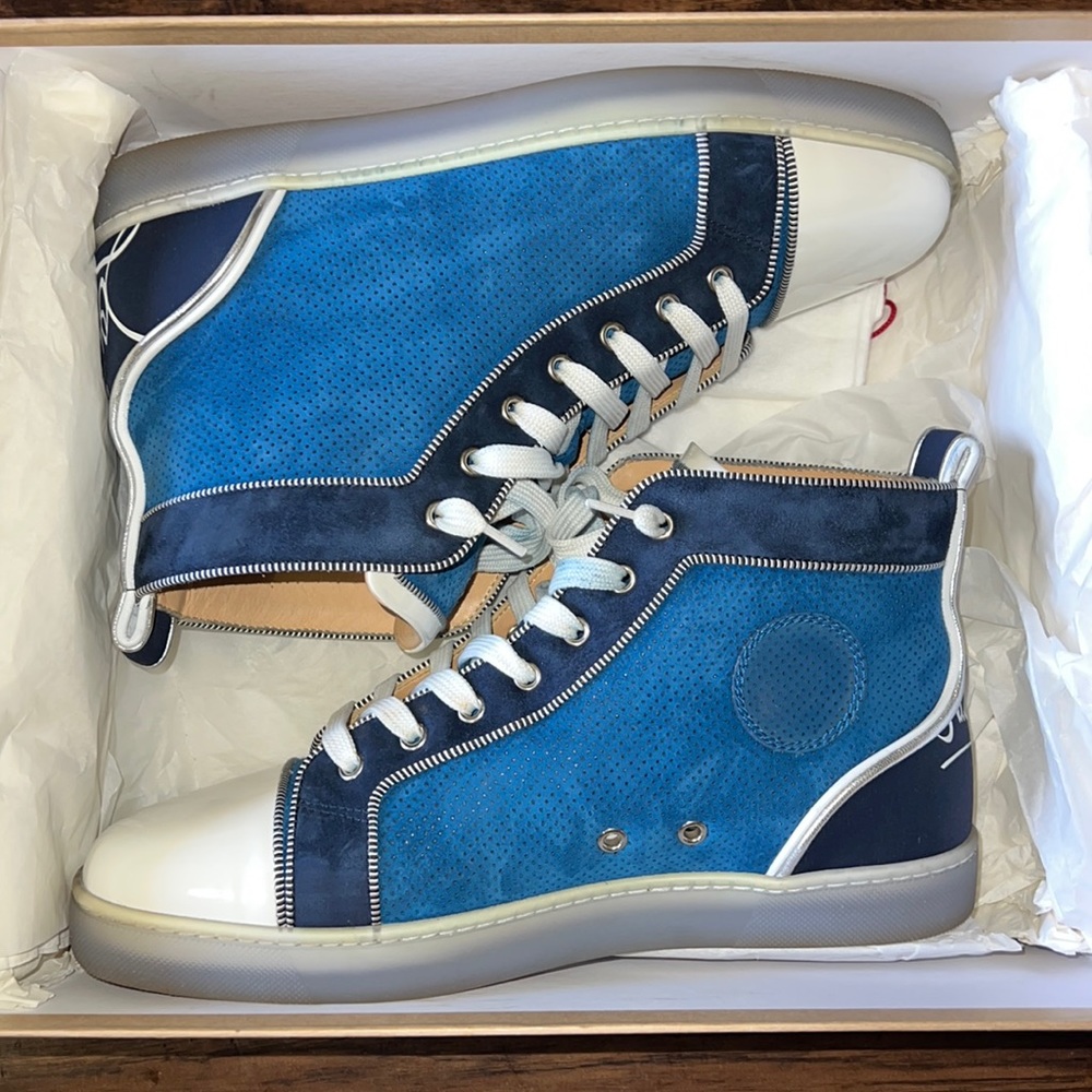 ‼️Sold‼️ Christian Louboutin Mens Louis Flat Ludwig Blue White High Top Sneaker